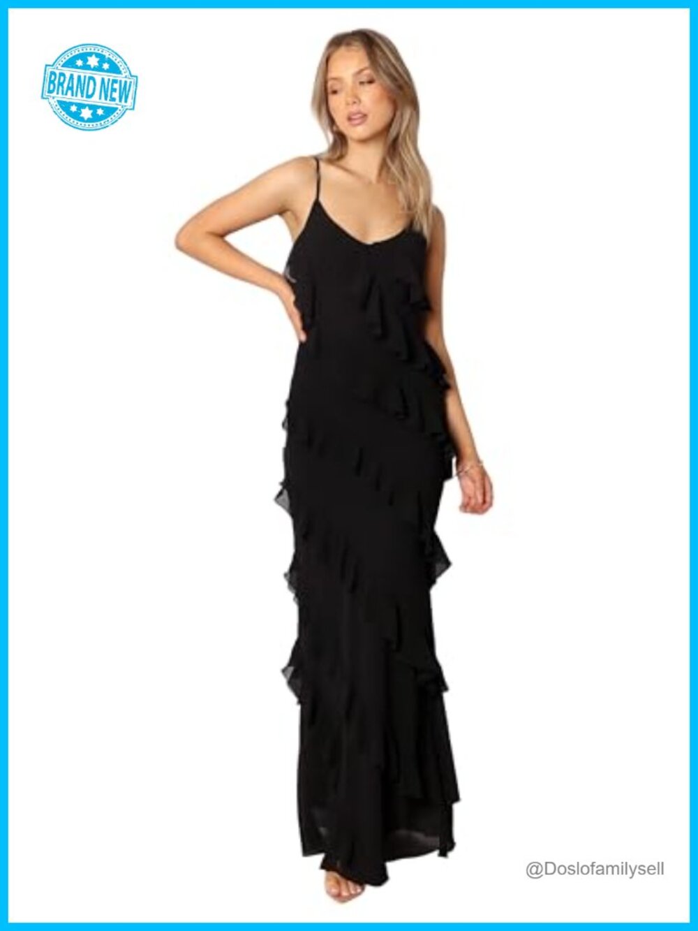 Petal & Pup Ciao Ruffles Maxi Dress Adjustable Straps V-Neck Formal
